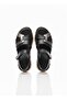 Inside and Outside Genuine Leather Padded Sole Black Women's Velcro Sandals - 6