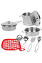 Stainless Steel Kitchen Playset 8Pcs for Kids Realistic Metal Cookware Utensils Pan Pot Pretend Play - 2