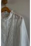 Women's White Scallop Embroidered Lace Garnished High Collar Cotton Pinterest Shirt Blouse - 3