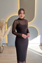 Elegant Brown Tulle Dress with High Collar Lining - 4