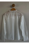 Women's White Scallop Embroidered Lace Garnished High Collar Cotton Pinterest Shirt Blouse - 5