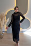 Elegant Black Tulle Dress with High Collar Lining - 7