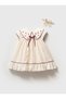Baby Girl Peter Pan Collar Elegant Dress with Red Bow and Floral Detail 2-Piece with Bandana - 6