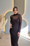 Elegant Brown Tulle Dress with High Collar Lining - 8