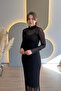 Elegant Black Tulle Dress with High Collar Lining - 4