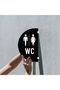 Wc Women-Men Double Sided - Side Mounted Directional Sign 18X30Cm - Black Plexiglass - 2