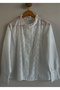 Women's White Scallop Embroidered Lace Garnished High Collar Cotton Pinterest Shirt Blouse - 2