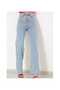 Extra High Waist Loose Leg Blue Snow Wash Women's Jeans - 4