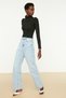 Ice Blue Women's Loose Lycra 90's Super High Wide Leg Denim Palazzo Pants - 3