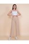 Rosse Gold Beige Double Buttoned Women's Loose Fabric 90's Super High Loose Leg Palazzo Trousers - 2
