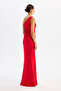 Red Top and Crepe Bottom Satin Evening Dress - 4