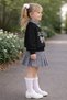 Shirt Collar Bow Embroidered Piti Square Black Color Girls' Skirt Suit - 2