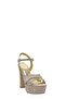 Gold Patterned Cross Strap Platform Heeled Women's Shoes - 2