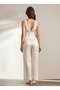 Women's satin lace detailed front tie 2-piece pajama set - 4
