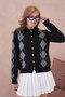 Women's Polo Collar Button Detail Patterned Knitwear Jacket //V12246 - 2