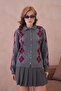 Women's Polo Collar Button Detail Patterned Knitwear Jacket //V12246 - 3