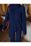 Women's Navy Blue Scarf, Braided Pants, Sweater, Scarf 3-Piece Set - 3