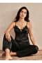 Women's 2-Piece Pajama Set with Satin Collar and French Lace Details