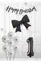 Black Ribbon Birthday Set Black Ribbon Balloon Black Number Balloon White Balloon with Black Ribbon 1 Year Old