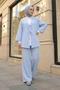 Lace-Up Kimono Pants Set Baby Blue - 2