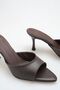 Heeled Women's Slippers - 7 cm Thin Heeled Pointed Toe Women's Slippers Brown - 4