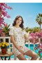 Women's Short Sleeve Crew Neck Shorts Yellow Tulip Pattern Pajama Set - 2