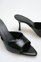 Heeled Women's Slippers - 7 cm Thin Heeled Pointed Toe Women's Slippers Black Yanki - 3