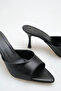 Heeled women's slippers - 7 cm thin heeled pointed toe women's slippers black - 4