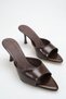 Heeled Women's Slippers - 7 cm Thin Heeled Pointed Toe Women's Slippers Brown Yanki - 2