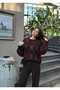 Burgundy Navy Blue Diamond Pattern Crew Neck Oversize Women's Knitwear Sweater - 7