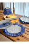 4-Piece Sea X Natural Linen Round Ruffle Detailed American Service Plate/Supla Blue Checkered - 2