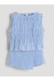 Blue Crew Neck Plaid Girls Blouse and Shorts Skirt