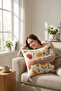 Buldan Handmade Tasseled Cushion Cover |   Embossed Ivy Rose Patterned Natural Woven Fabric - 42X42 cm - 5