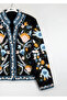 Women's Black Floral Embroidered Collarless Transitional Denim Pinterest Jacket - 5