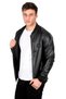 Men's Black Slim Fit Faux Leather Sports Jacket Coat – College Collar Unlined Model 230206 - 5