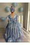 Sparkling Blue-Purple Sequined Long Maxi Train Creeping Girl's Birthday Dress + Buckle - 9