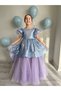 Sparkling Blue-Purple Sequined Long Maxi Train Creeping Girl's Birthday Dress + Buckle