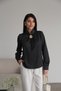 Polka Dot Stand Collar Premium Satin Blouse Shirt with Gold Brooch Detail - 2