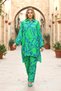 Green Patterned Stand Collar Pocket Tunic Trousers Set - 2