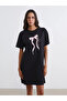 Lcw dream black bicycle collar Printed women's nightgown