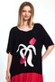 Red and black trimmed boat neck short sleeve appliqued tulip embroidered long dress - 4