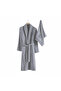 طقم بورنوز 2 قطعة مطرز باللون الرمادي، 1 بورنوز، 1 منشفة