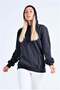Black Hooded Kangaroo Pocket Ribbon Sweatshirt - 5