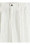 New Season from Güli̇s Gi̇yi̇m Ecru Loose Fit Striped Linen Blend Women's Pleated Trousers - 7