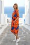 Orange Floral Shirt Collar Pocket Short Dress - 3