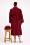 Men's Bathrobe 100% Cotton Certified 3-Piece Shawl Collar Striped Burgundy Bathrobe and Towel Set - 2