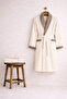 Men's Contrast Bathrobe 100% Cotton Certified Şalyaka 3 Piece, Striped Bathrobe and Towel Set - Cream - 2