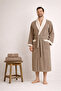Men's Contrast Bathrobe 100% Cotton Certified Şalyaka 3 Piece, Striped Bathrobe and Towel Set - Beige - 7