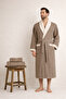 Men's Contrast Bathrobe 100% Cotton Certified Şalyaka 3 Piece, Striped Bathrobe and Towel Set - Beige - 5