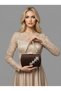 Brown Z.A.R.A. Satin Crystal Stone Embroidered Chain Women's Evening Dress Bag